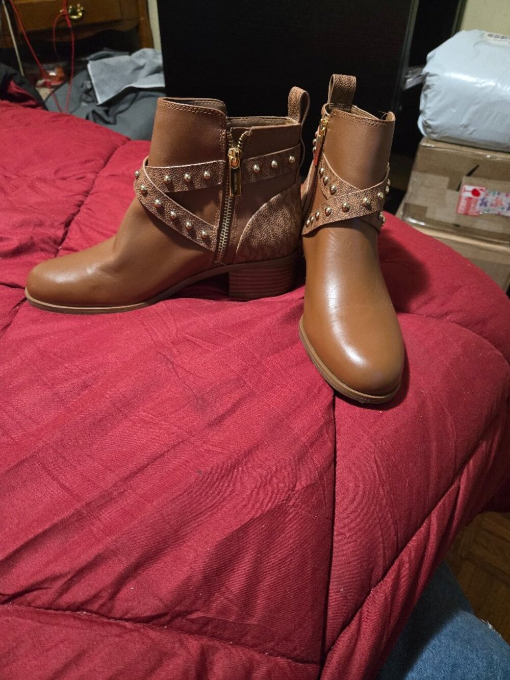 Michael Kors Ankle Boots Brown Logo Studded, Size: 6M